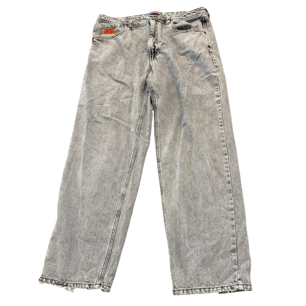 Empyre Mens Jeans 36 Gray Acid Wash Baggy Wide Leg Frayed Hem Y2K Skate